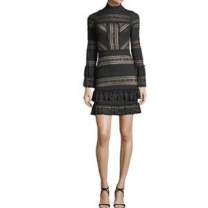 Long sleeve black lace with nude lining mini dress. Parker brand size 2